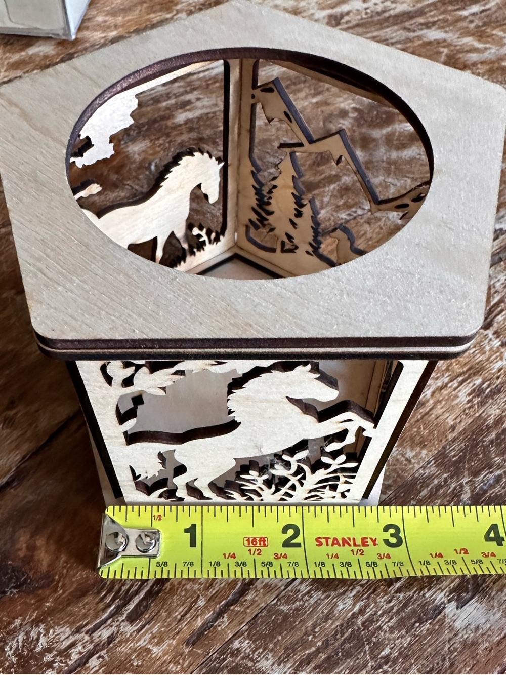 Wooden Horse Cutout Decorative Candle Lantern - Natural Wood